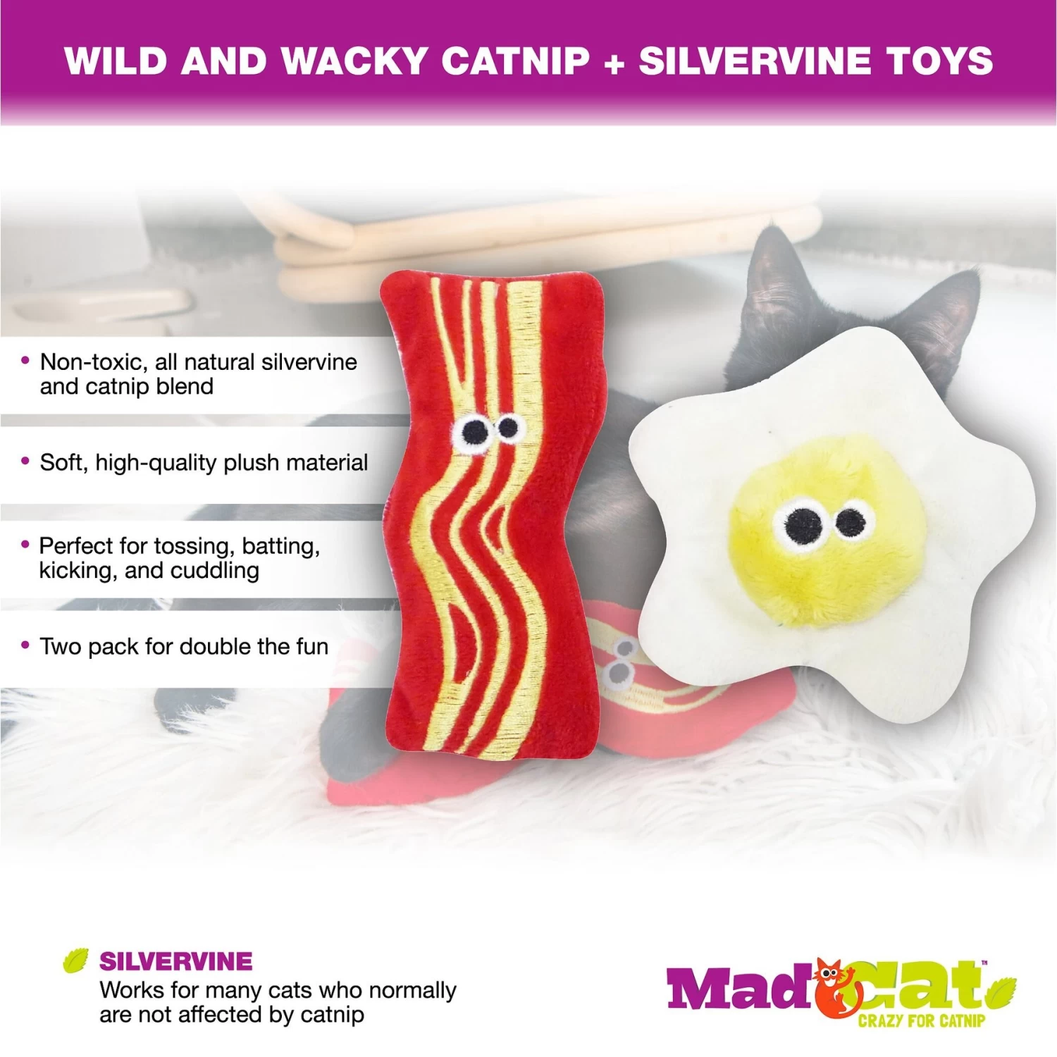 Mad Cat Brunch Buddies Bacon N' Eggs Catnip & Silvervine Cat Toy 6 Mad Cat Brunch Buddies Bacon N' Eggs Catnip & Silvervine Cat Toy - Image 4