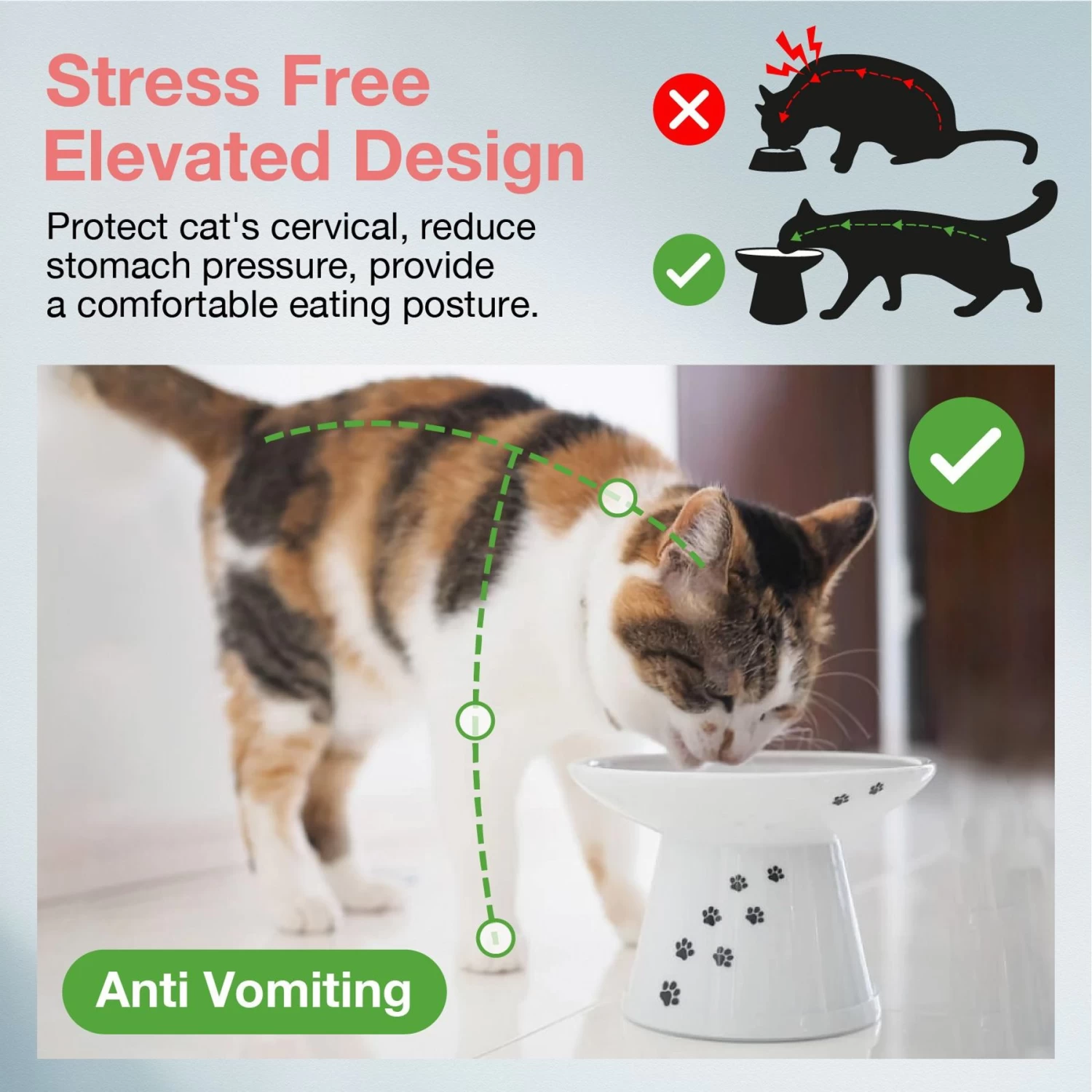 Necoichi Extra Wide Ceramic Elevated Cat Food Bowl, 2-cup 4 Necoichi Extra Wide Ceramic Elevated Cat Food Bowl, 2-cup - Image 2