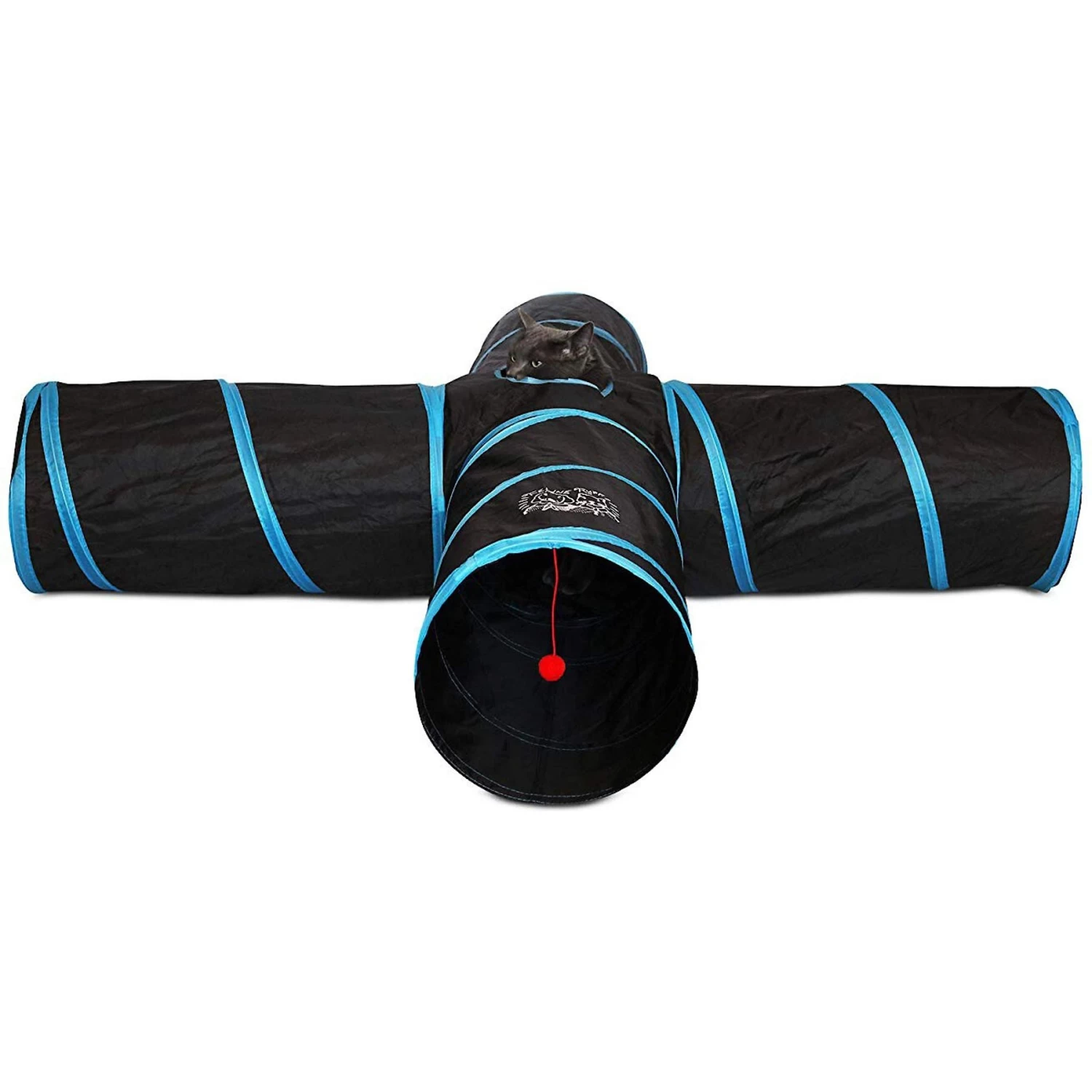 Feline Ruff 12" Premium 4-Way Collapsible Tunnel Cat Toy, Black & Blue 3 Feline Ruff 12" Premium 4-Way Collapsible Tunnel Cat Toy, Black & Blue