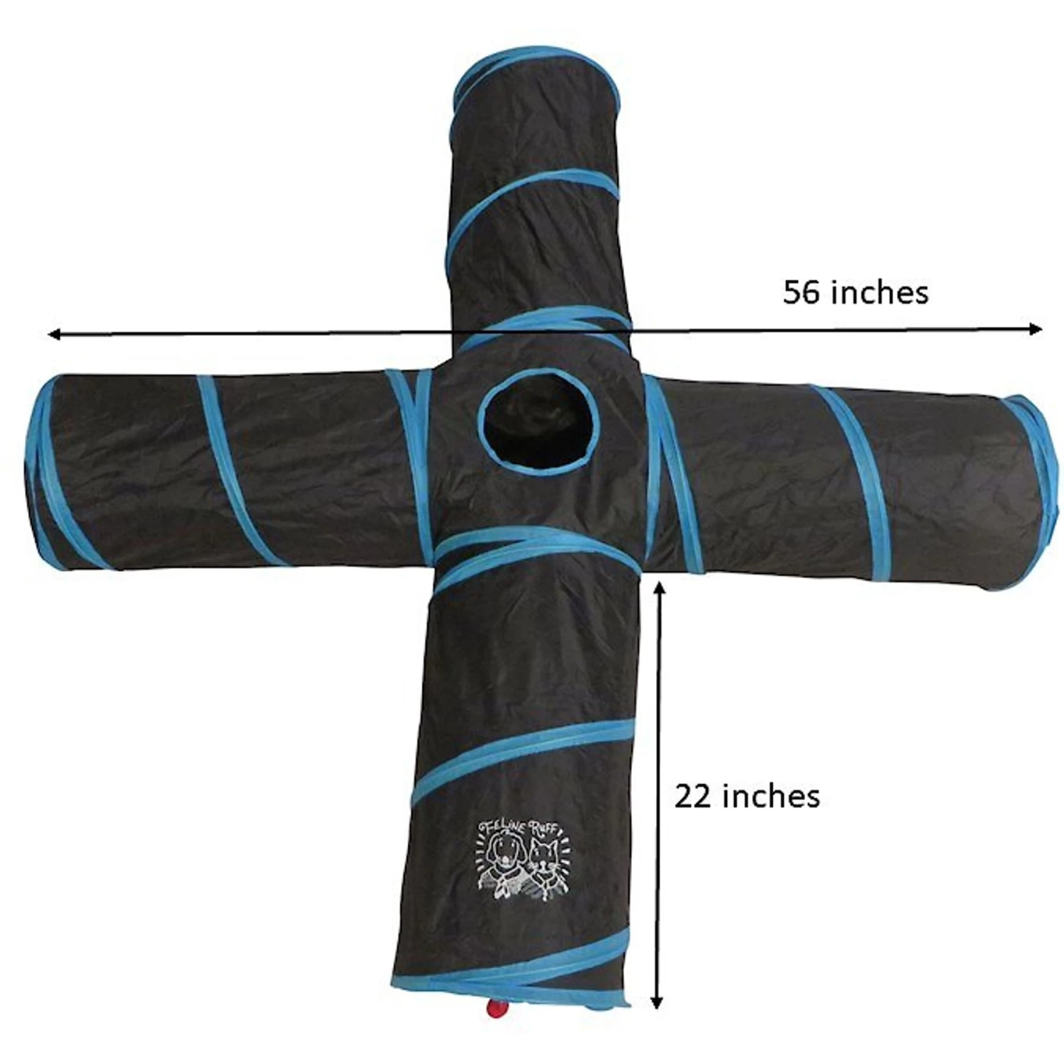 Feline Ruff 12" Premium 4-Way Collapsible Tunnel Cat Toy, Black & Blue 4 Feline Ruff 12" Premium 4-Way Collapsible Tunnel Cat Toy, Black & Blue - Image 2