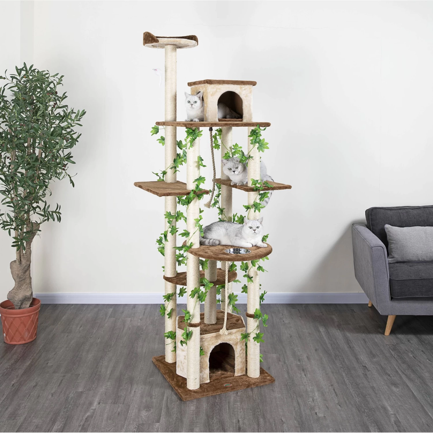 Go Pet Club 85-in Forest With Leaves Cat Tree, Beige/ Brown 2 Go Pet Club 85-in Forest With Leaves Cat Tree, Beige/ Brown