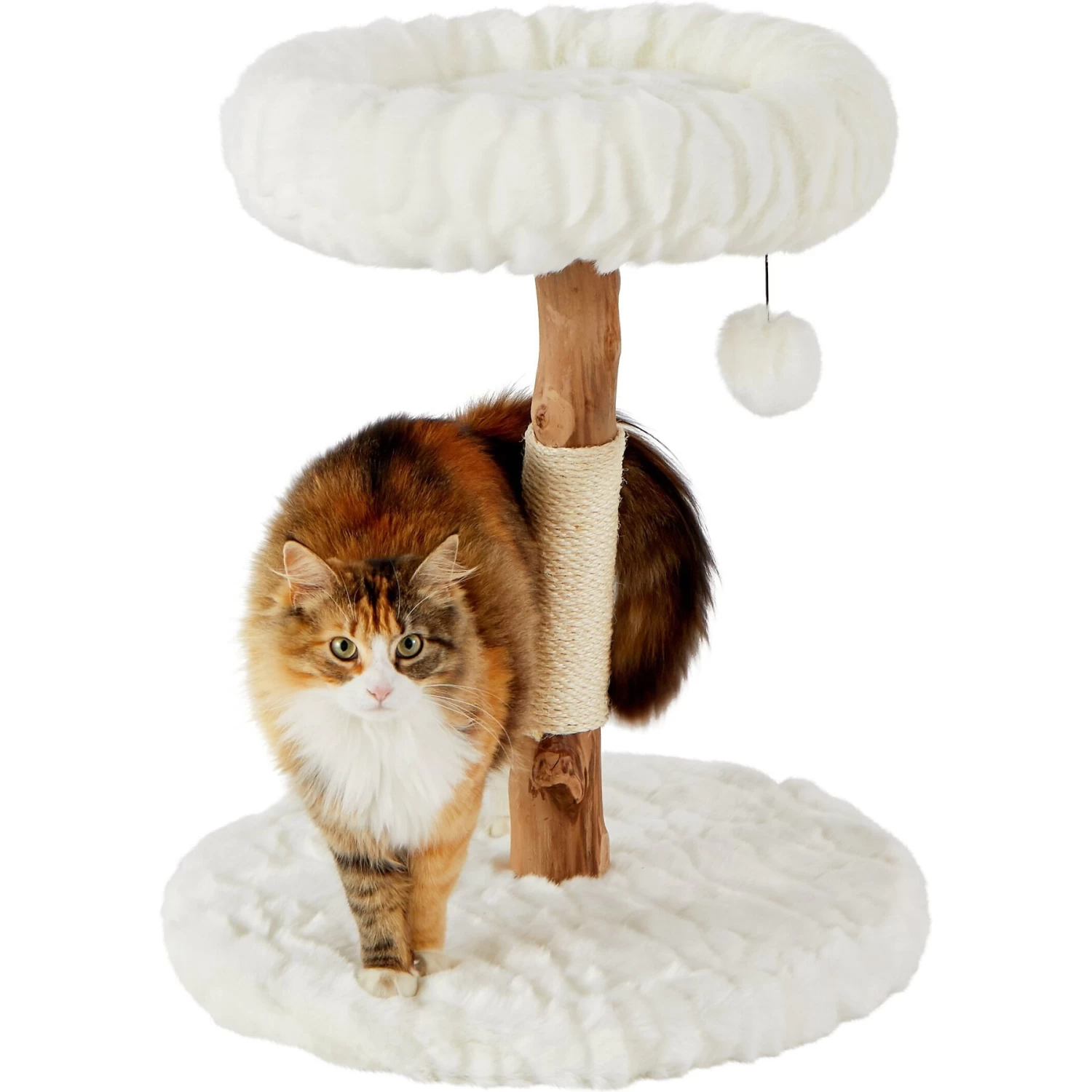 Frisco Natural Wood Modern Cat Tree With Toy, Ivory, Small 5 Frisco Natural Wood Modern Cat Tree With Toy, Ivory, Small - Image 3