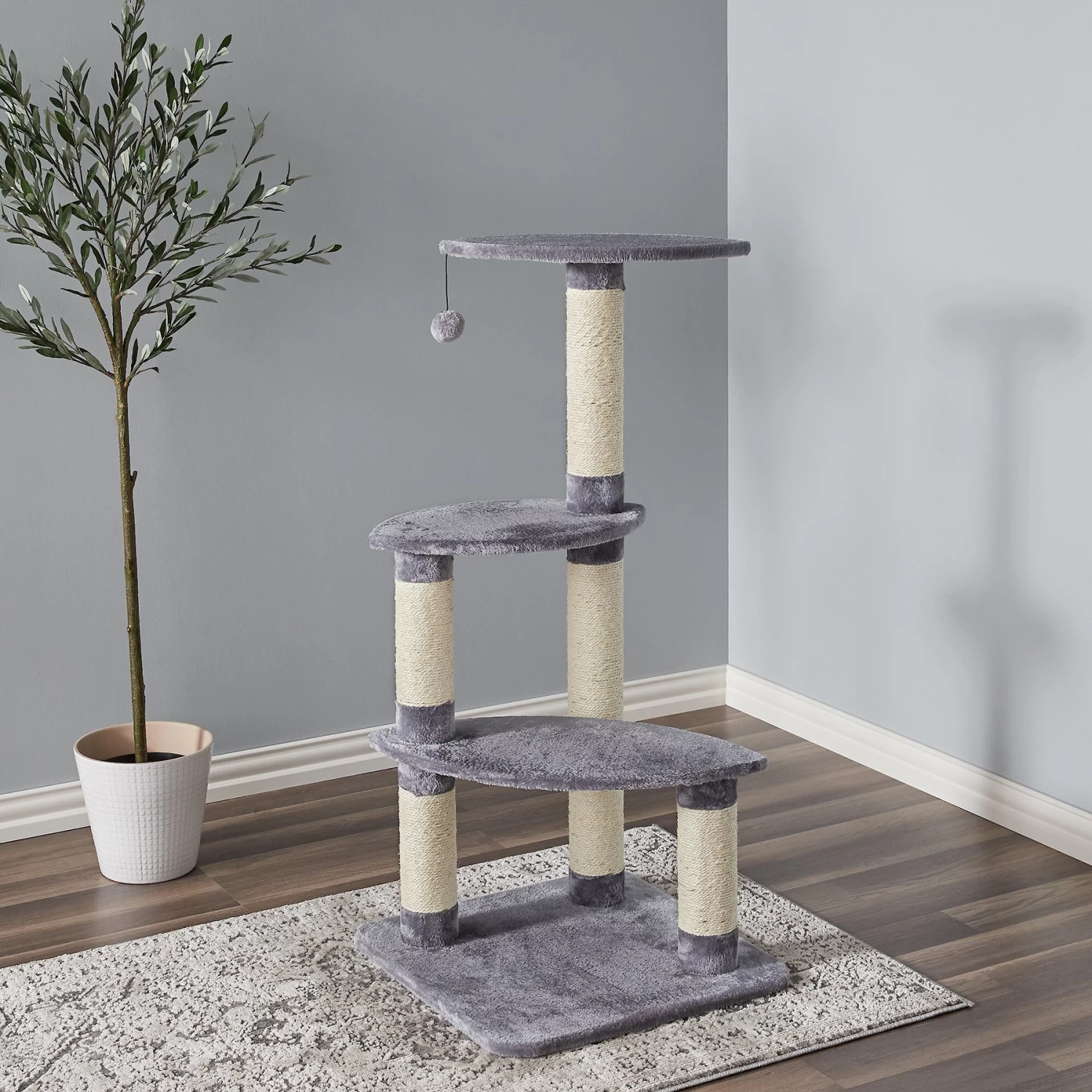 Two By Two The Cypress 41.7-in Plush Cat Tree, Grey 3 Two By Two The Cypress 41.7-in Plush Cat Tree, Grey