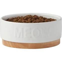 Frisco Round Meow Non-skid Ceramic Cat Bowl With Wood Base -Pet Cat Supplies Store 256078 PT3. AC SS1800 V1615313181