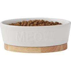 Frisco Oval Meow Non-skid Ceramic Cat Bowl With Wood Base -Pet Cat Supplies Store 256080 PT3. AC SS1800 V1615312053