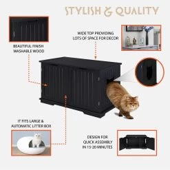 Sweet Barks Wooden Washroom Bench Cat Litter Box Enclosure -Pet Cat Supplies Store 258683 PT5. AC SS1800 V1603833727