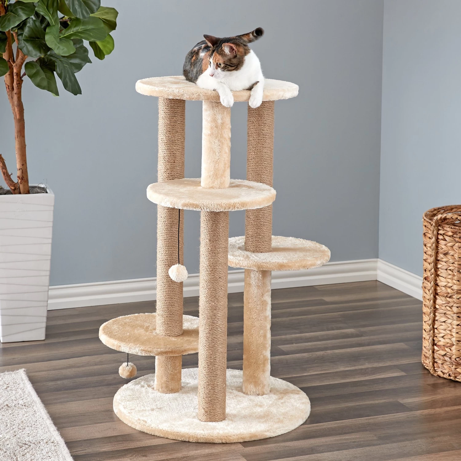 Two By Two The Fir 36.2-in Faux-Fleece Cat Tree, Beige 3 Two By Two The Fir 36.2-in Faux-Fleece Cat Tree, Beige
