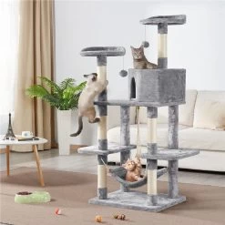 Pet Cat Supplies Store 10 Yaheetech 58-in Plush Cat Tree & Condo, Light Gray