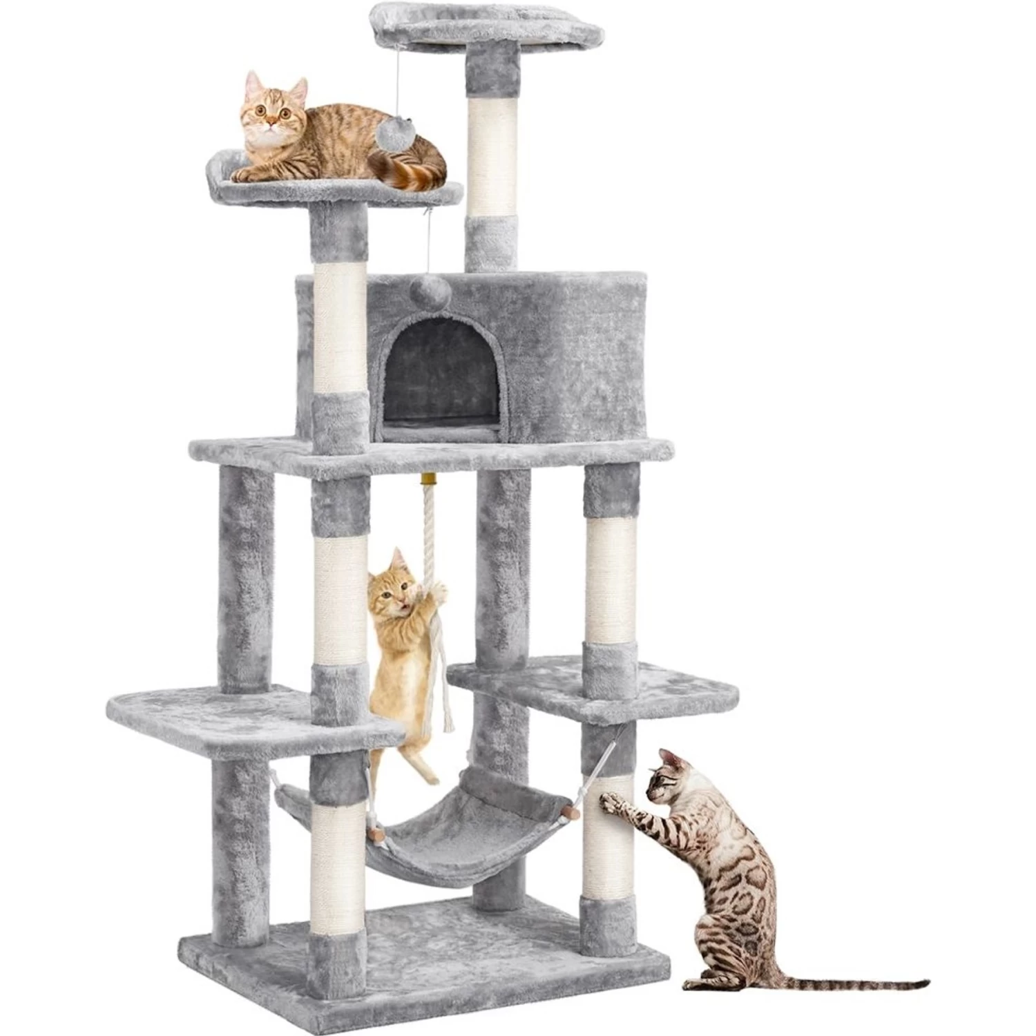 Yaheetech 58-in Plush Cat Tree & Condo, Light Gray 4 Yaheetech 58-in Plush Cat Tree & Condo, Light Gray - Image 2