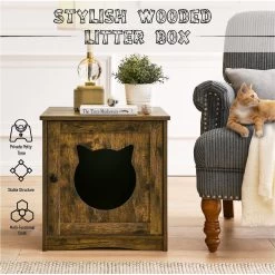 Sweet Barks Enclosed House Side Table Cat Litter Box, Rustic Brown -Pet Cat Supplies Store 354503 PT1. AC SS1800 V1640042844