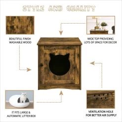 Sweet Barks Enclosed House Side Table Cat Litter Box, Rustic Brown -Pet Cat Supplies Store 354503 PT2. AC SS1800 V1640044912
