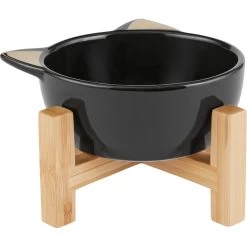 Frisco Cat Face Elevated Bamboo Non-Skid Ceramic Cat Bowl, Black, 1 Cups -Pet Cat Supplies Store 363383 PT3. AC SS1800 V1657657267