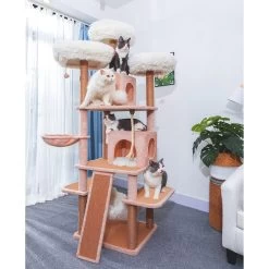 Catry 75-in Scratching Posts Condo Cat Tree, Beige