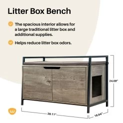 Whisker Litter Box Bench Cat Furniture, Gray, Large -Pet Cat Supplies Store 532078 PT2. AC SS1800 V1652396790