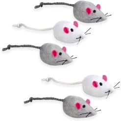 SunGrow Teething Chews Cat & Ferret Chase & Kicker Mouse Plush Toy, 5 Count