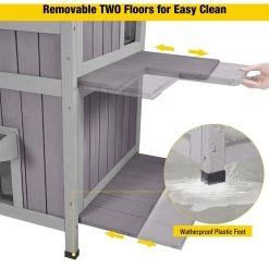 Aivituvin AIR14-1 Two Tier Wooden Cat House With Waterproof Roof & Door Flaps, Grey, Small -Pet Cat Supplies Store 812750 PT2. AC SS1800 V1679591778