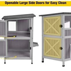 Aivituvin AIR14-1 Two Tier Wooden Cat House With Waterproof Roof & Door Flaps, Grey, Small -Pet Cat Supplies Store 812750 PT4. AC SS1800 V1679591653