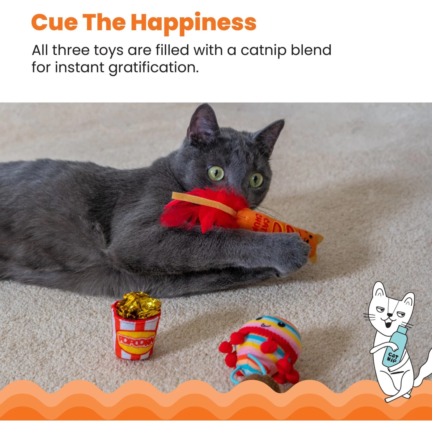 Catstages Pawrty Interactive Plush Catnip Cat Toy, Multicolor, 3 Count 6 Catstages Pawrty Interactive Plush Catnip Cat Toy, Multicolor, 3 Count - Image 4