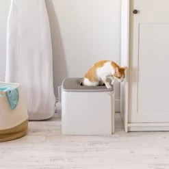 IRIS USA Premium Square Top Entry Cat Litter Box With Scoop, White & Gray, Large -Pet Cat Supplies Store 846654 PT6. AC SS1800 V1683834958