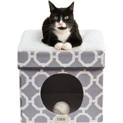 Friends Forever Taylor Collapsible Cube Cat House & Ottoman, Grey