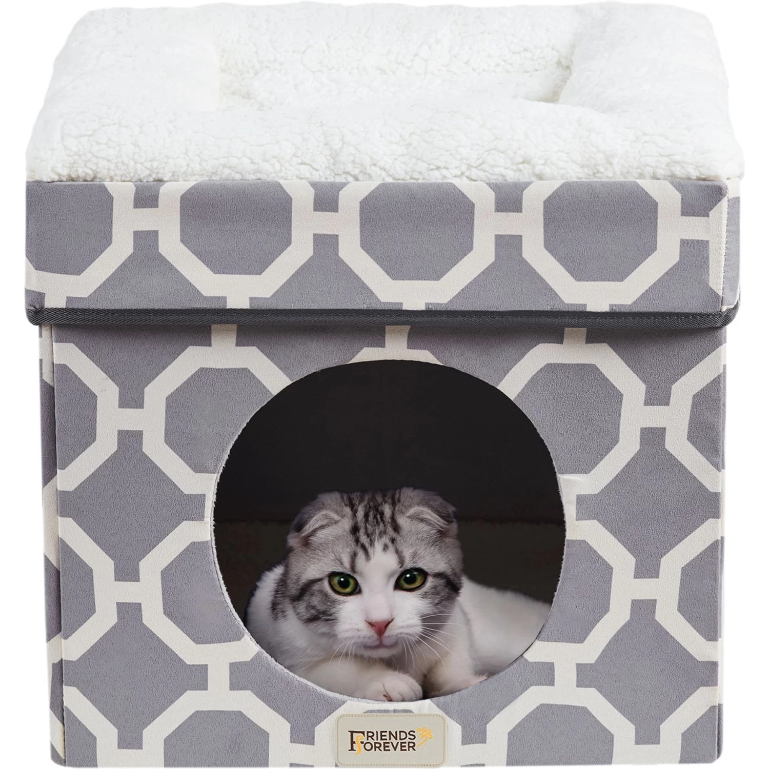 Friends Forever Taylor Collapsible Cube Cat House & Ottoman, Grey 4 Friends Forever Taylor Collapsible Cube Cat House & Ottoman, Grey - Image 2
