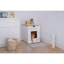 TRINITY 20-in Enclosure End Table With Drawer Cat Litter Box, White, Small -Pet Cat Supplies Store 940742 PT1. AC SS1800 V1692300316