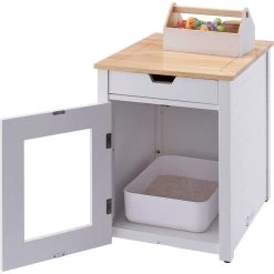 TRINITY 20-in Enclosure End Table With Drawer Cat Litter Box, White, Small -Pet Cat Supplies Store 940742 PT2. AC SS1800 V1692300285