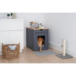 TRINITY 20-in Enclosure End Table With Drawer Cat Litter Box, Dark Grey, Small -Pet Cat Supplies Store 943606 PT1. AC SS1800 V1692301822