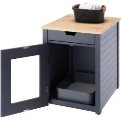 TRINITY 20-in Enclosure End Table With Drawer Cat Litter Box, Dark Grey, Small -Pet Cat Supplies Store 943606 PT3. AC SS1800 V1692301056