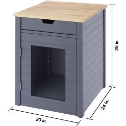 TRINITY 20-in Enclosure End Table With Drawer Cat Litter Box, Dark Grey, Small -Pet Cat Supplies Store 943606 PT5. AC SS1800 V1692302979