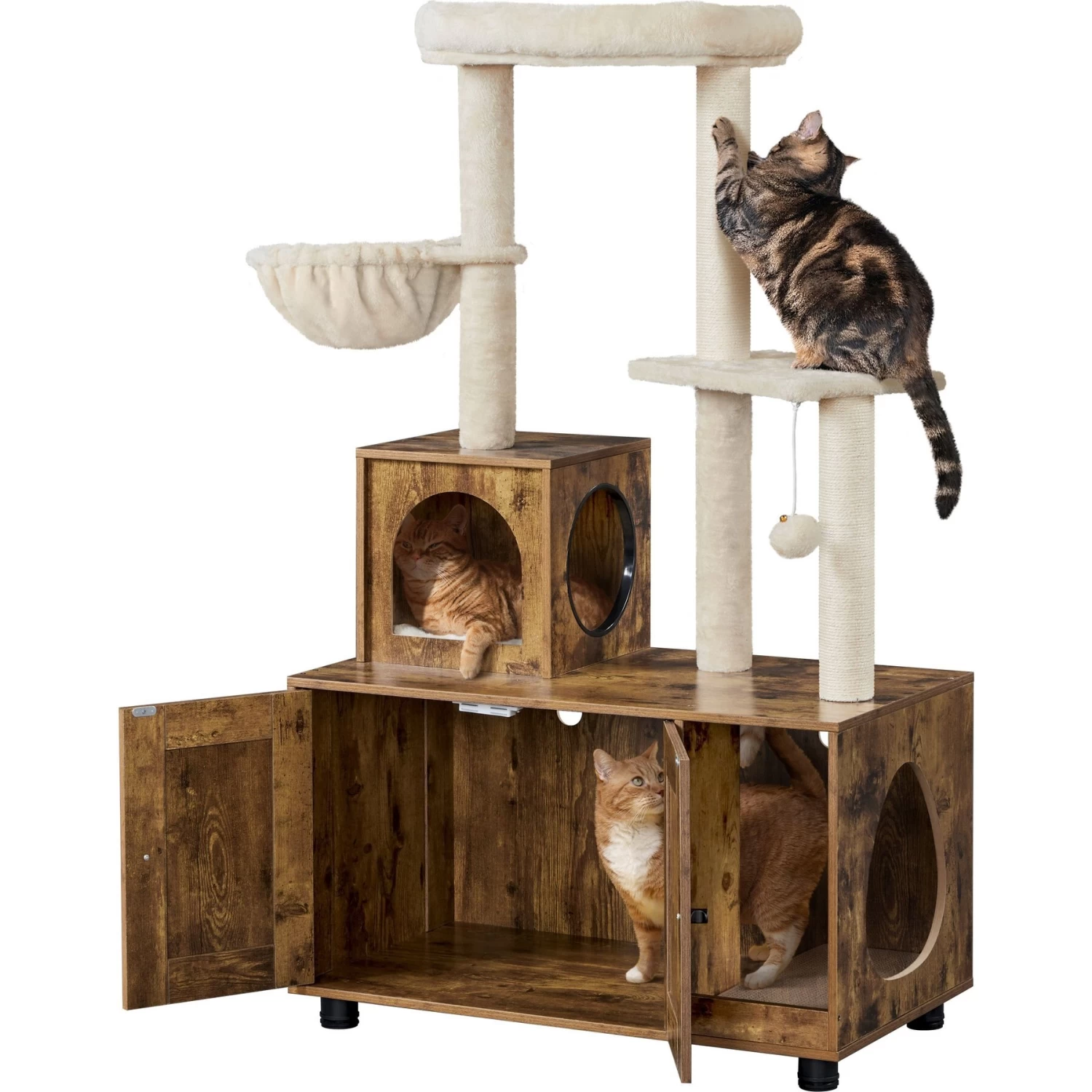 Yaheetech Cat Litter Box Enclosure Cat Tree & Condo, Rustic Brown & Beige 4 Yaheetech Cat Litter Box Enclosure Cat Tree & Condo, Rustic Brown & Beige - Image 2