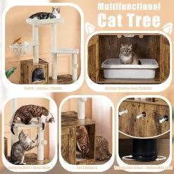 Yaheetech Cat Litter Box Enclosure Cat Tree & Condo, Rustic Brown & Beige 11 Yaheetech Cat Litter Box Enclosure Cat Tree & Condo, Rustic Brown & Beige -Pet Cat Supplies Store 953326 PT3. AC SS1800 V1695056790